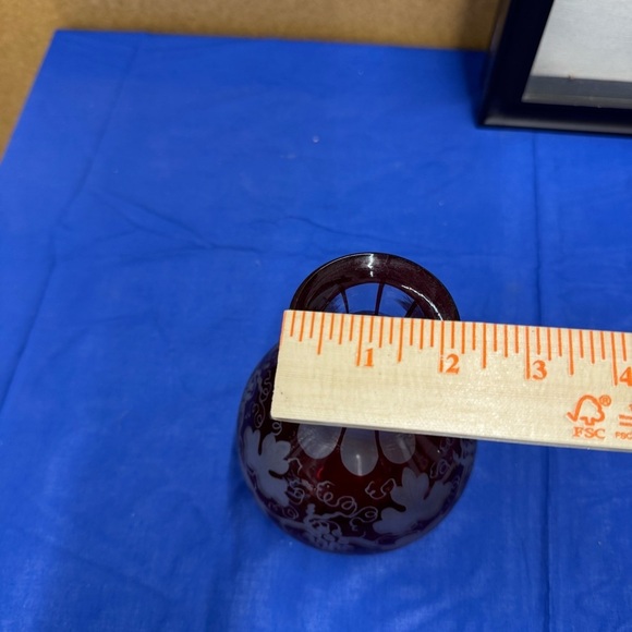 Vintage Ruby Red Bohemian Glass Vase with Grape Vine Design - Picture 10 of 10